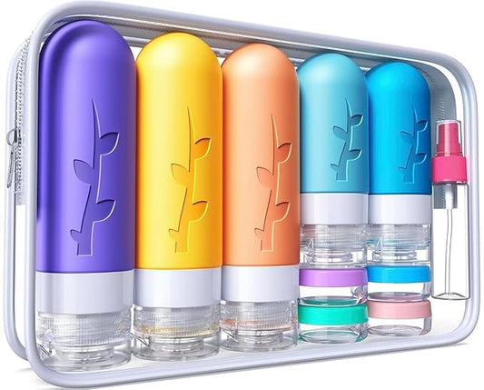 19pack Travel Bottles for Toiletries, TSA Approved Silicone Travel Size Containers for toiletries, Refillable & Leakproof Travel shampoo and conditioner bottles