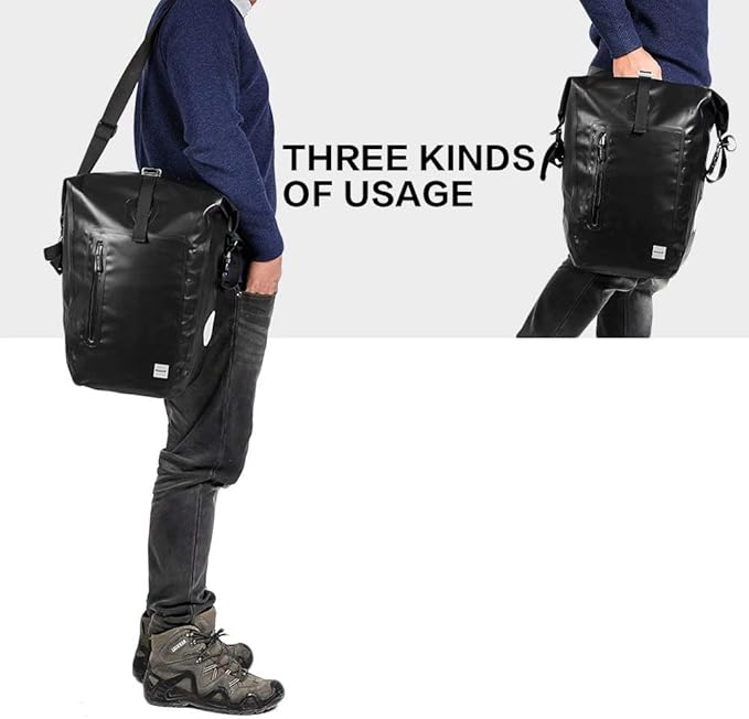 Rhinowalk Bike Pannier Bag 25L Waterproof Laptop Bicycle Rear Rack Bag Storage Saddle Bag Shoulder Bag Backpack