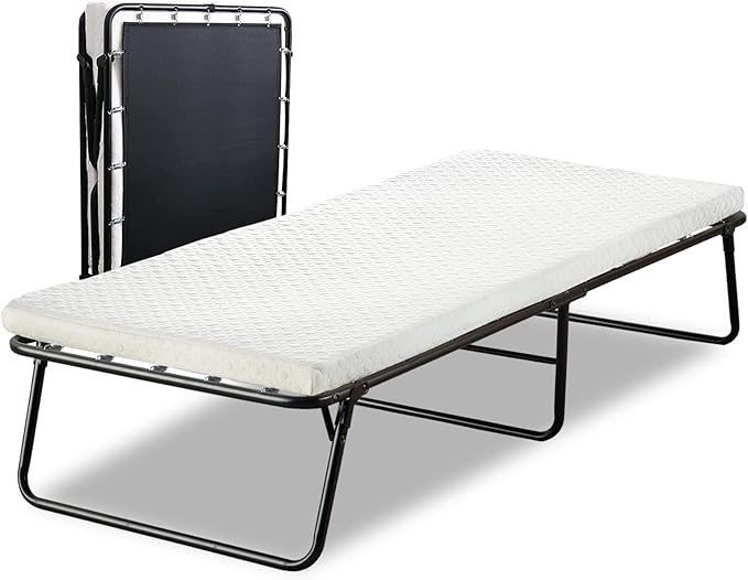 Greaton, 14” Folding Bed with Luxurious Memory Foam Mattress, Strong and Sturdy Metal Frame, Portable Guest Bed for Easy Storage, 31-Inch, White