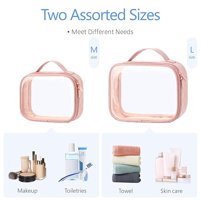 PACKISM Valentines Day Gifts for Him Her - TSA Approved Toiletry Bag - 180° Large Opening Clear Makeup Bags with Handle, Clear Toiletry Bags for Traveling Travel Essentials, Rose Pink