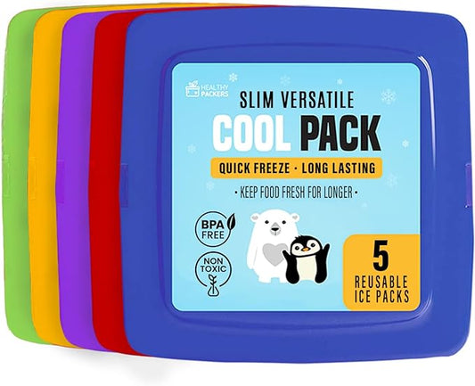 Healthy Packers Multi-Color Slim Long-Lasting Ice Packs for Lunch Box or Cooler Bag (5 pack)