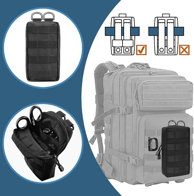 MUCHER 2 Pack Molle Pouches Tactical Pouches EDC Pouch Organizer Molle Bag Utility Pouch with 4 Carabiners for Outdoor Hiking Hunting Camping Training