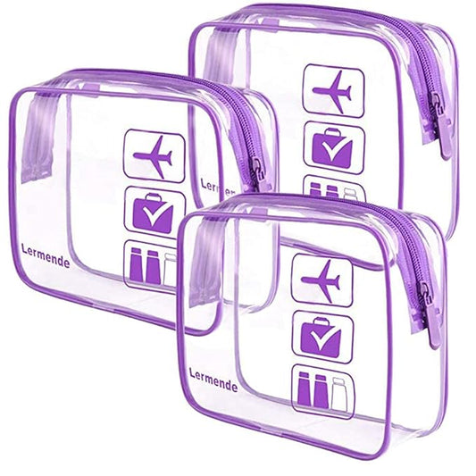 Lermende 2pcs Clear Toiletry Bag TSA Approved Travel Bag,Carry On for Travel,Airport Airline Accessories Compliant Bag,Quart Sized Makeup Cosmetic bag Women Men (Purple, 3 Pack)
