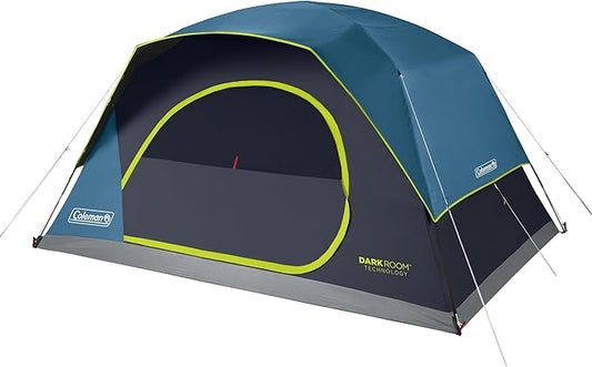 Coleman 4/6/8/10 Person Skydome Dark Room Tent with Rainfly, 5 Minute Setup, Blocks 90% of Sunlight, 20% More Headroom Than Traditional Tents