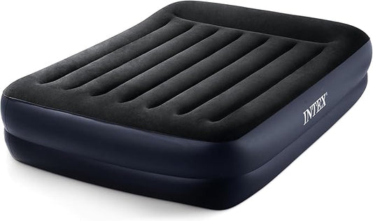 Intex 64123ED Dura-Beam Plus Pillow Rest Fiber-Tech – Queen Size – Built-in Electric Pump – 16.5in Bed Height – 600lb Weight Capacity