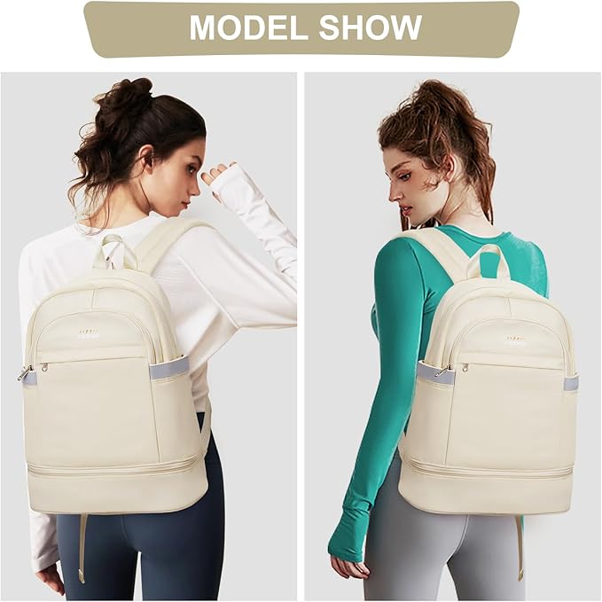 coofay Small Gym Backpack For Women Men Dance Sports Backpack With Shoe Compartment Waterproof Travel Backpack Small Gym Bag Beige