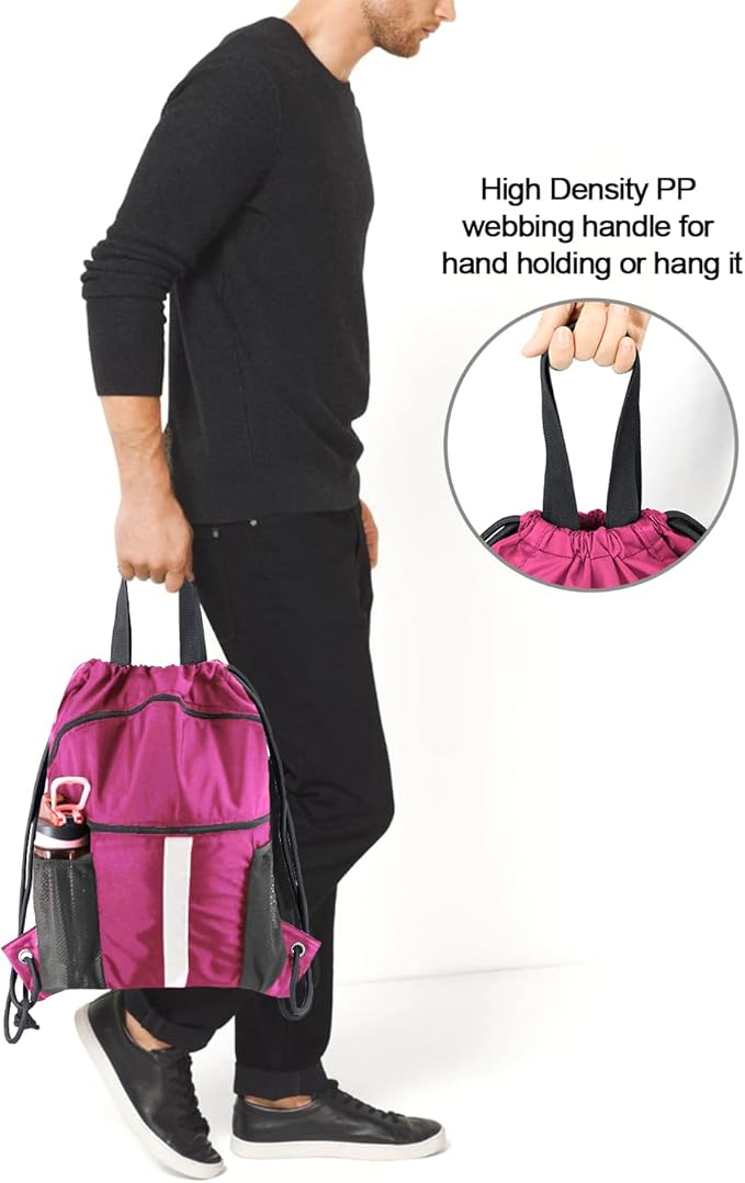 BeeGreen Drawstring Backpack Bag with Shoe Compartment, X-Large Black Gym Sports String Cinch Backpack