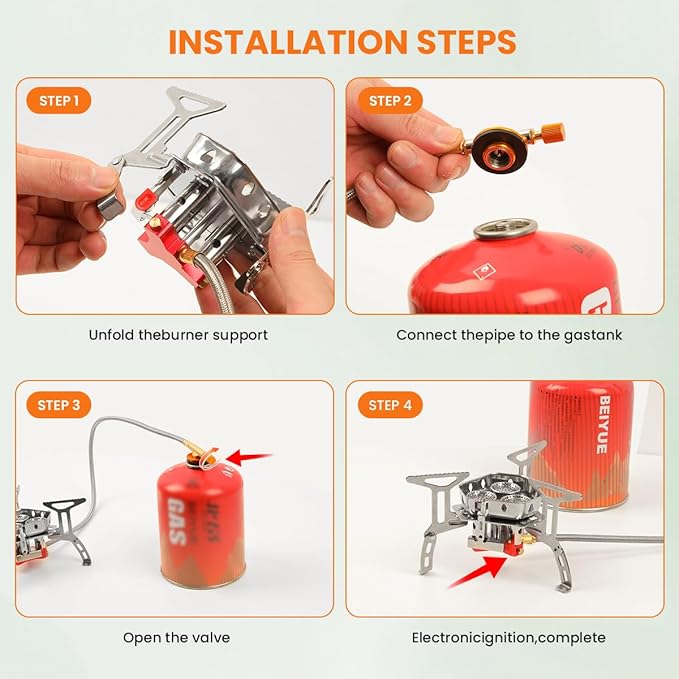 Portable Propane Camping Stove for Outdoor - GEEKHOM 6800W Windproof Gas Stove with Piezo Ignition; 2-Fuel Butane Propane Backpacking Stove for Hiking & Picnics; Tripod Base & Adapter