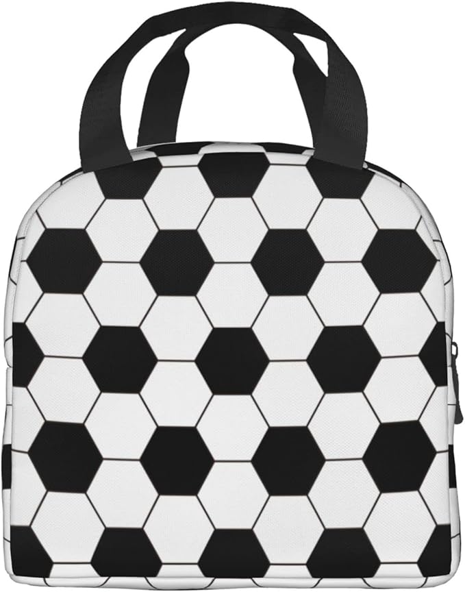VOOHDDY Football Soccer Ball Black White Insulated Lunch Bag For Men Women Reusable Lunch Box Container Waterproof Portable Cooler Thermal Tote Bag For Work Office Picnic Beach Travel