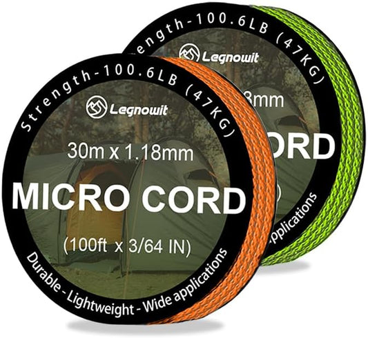 Micro Paracord, 2 Pack 1.18mm x 100ft Thin Mini Utility Braided Small Paracord for Crafting, DIY Project, Camping and More
