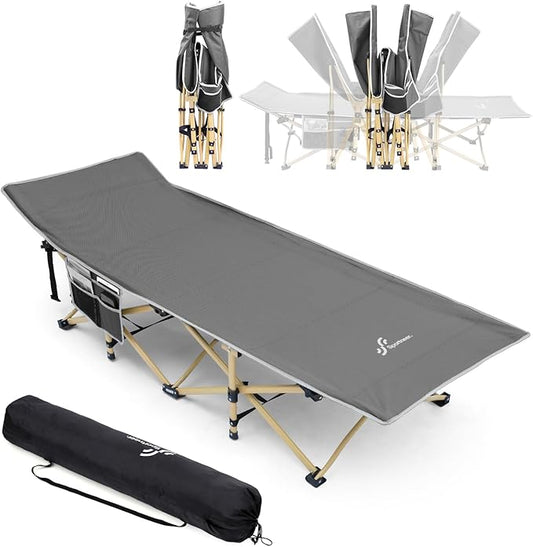 Sportneer Camping Cot: 1200D Double Layer Oxford Foldable Camping Cots for Adults - Heavy Duty Cots for Camping Travel Tent Day Outdoor & Home Guest, Camping Cots with Carry Bag & 2 Side Pockets