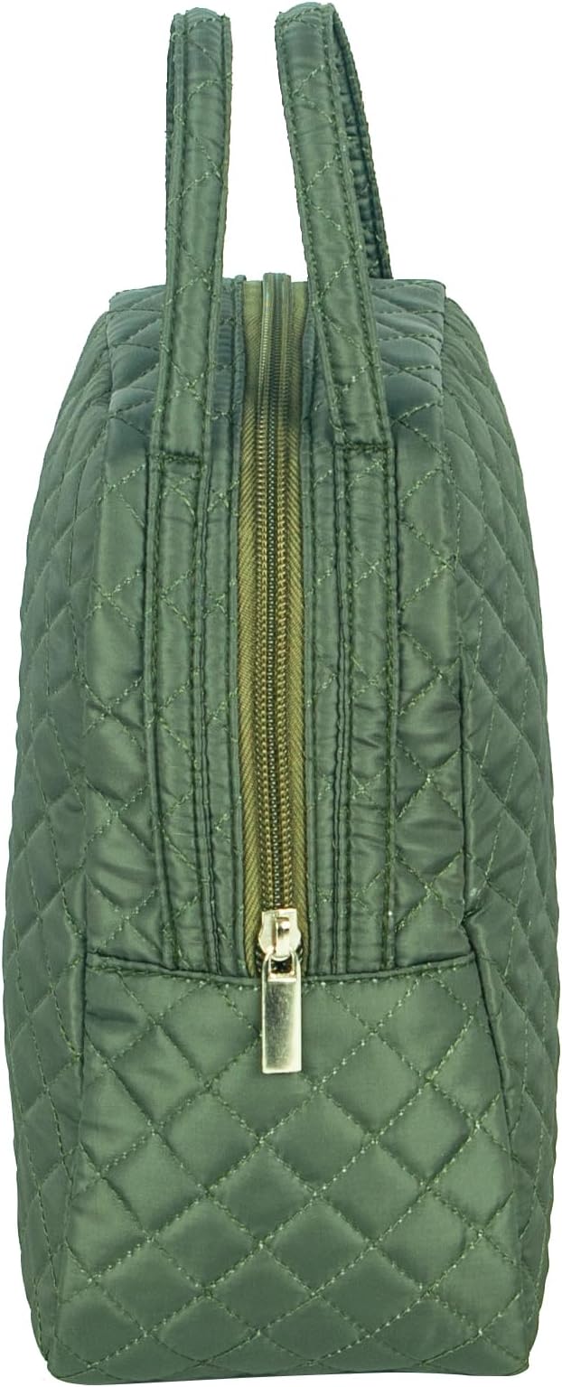 Machine Washable Women Quilted Fabric Insulated Reusable Cooler Lunch Bag Tote Adult Thermal Lunch Box Storage Bag for Ｗork (Green)