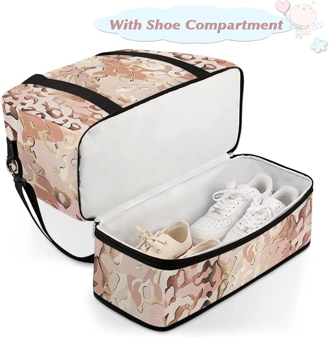 cfpolar Woman Travel Duffel Bag Leopard Print Animal Foldable Tote Carry On Luggage Sports Gym Bag With Shoe Compartment Overnight Weekend Yoga Workout Bag Training Handbag