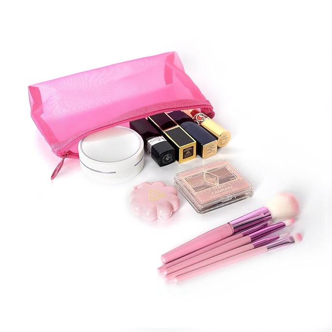Patu Zipper Mesh Bags, Widened Long Case, 5 Pieces, Beauty Makeup Cosmetic Accessories Organizer, Travel Toiletry Kit Set Storage Pouch, Assorted Colors