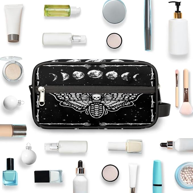 Gothic Skull Black Hanging Toiletry Bag,Travel Hygiene Kits,Waterproof Makeup Carry-on Bags,Cosmetic Bag,Approved Shave Dopp Kit for Toiletries Shower Bathroom Halloween Accessories Gifts