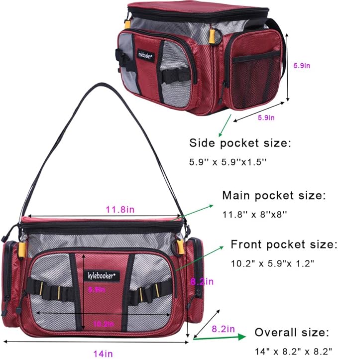 Kylebooker Fishing Tackle Bags Soft Side Fishing Tackle Box Storage Bag for Saltwater or Freshwater