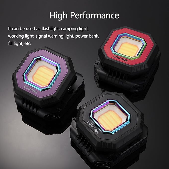 Camping Light Work Light 10000mAh 1500LM Rechargeable Magnetic 5 Modes Flood Light IPX5 Waterproof Portable Clamp Light for Outdoor, Emergency, Repairing, Fishing, Power Outages (Orange)