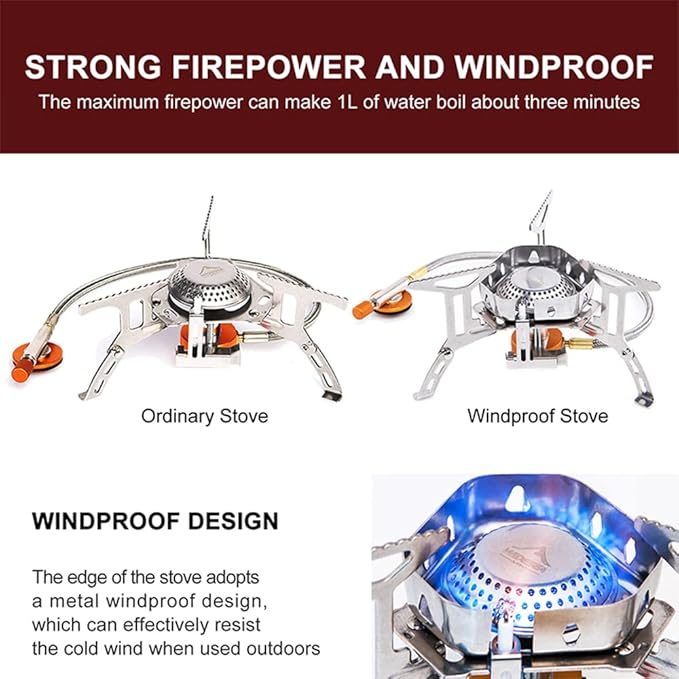 widesea 3500W Camp Stove, Windproof Collapsible Camping Gas Stove, Portable Backpacking Stove with Piezo Ignition for Outdoor Backpacking, Hiking and Picnicking