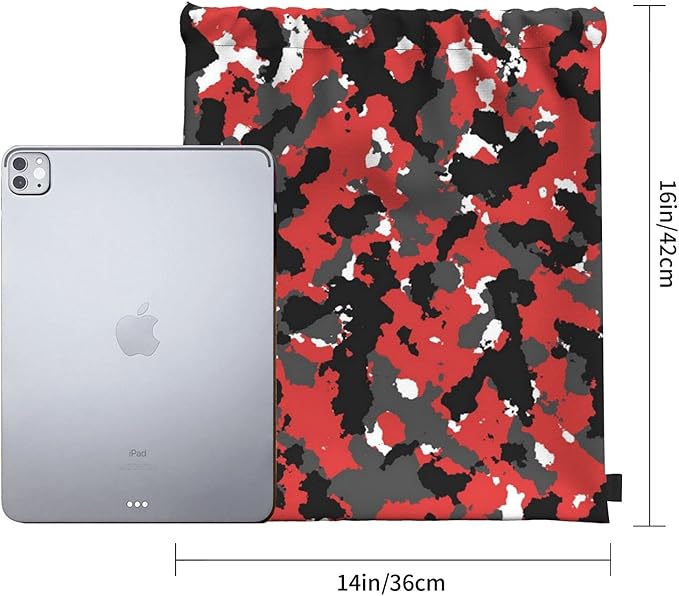 Camo Drawstring Bag Bloodshot Camouflage Red Urban Gym Backpack Sports Backpack Lightweight Waterproof Bags for Men Women Outdoor Gym Sport