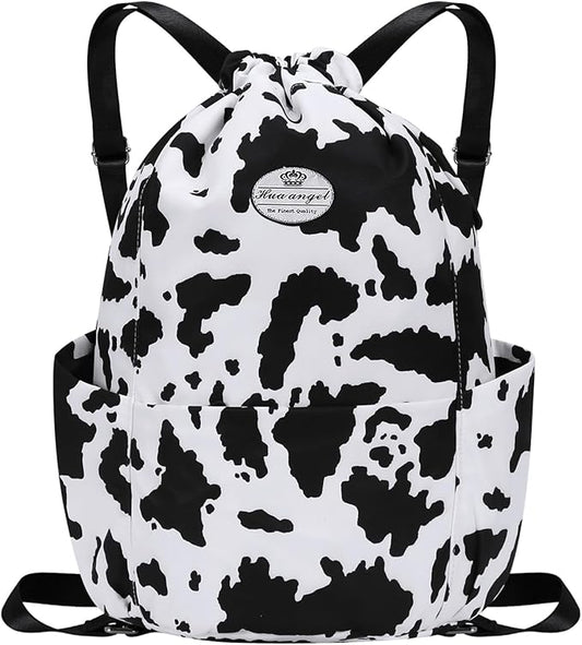 HUA ANGEL Floral Print Drawstring Bag - Lightweight Waterproof Cinch Sackpack with Side Pocket for Men & Women Travel Gym Bag