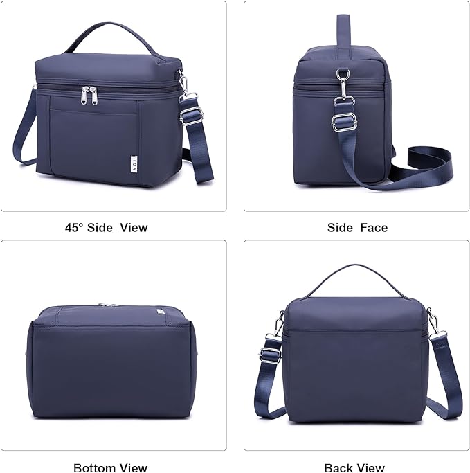NOL Natural Organic Lifestyle Insulated Lunch Bags for Women Cooler Bag Lightweight Nylon Waterproof Lunch Box For Work (Small, Navy blue)