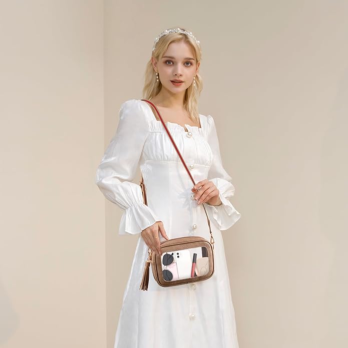 Viva Terry Clear Bag for Stadium Events Approved, Small Clear Crossbody Purse with 2 Adjustable Straps for Makeup Toiletry