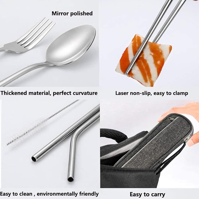 Stainless Steel Travel Utensil Set with Case, Portable Flatware Cutlery Set, Chopsticks, Straws (Purple)