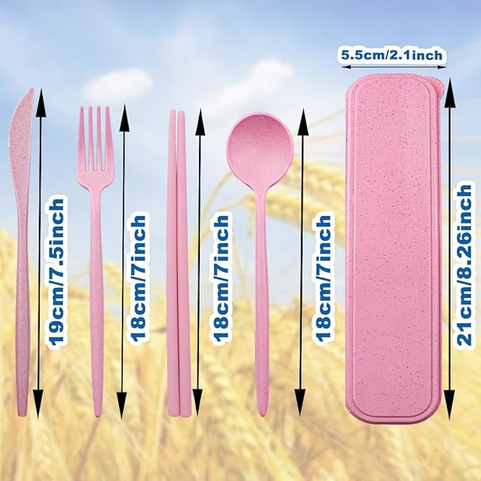 ELANE 4 Sets Reusable Travel Utensils Set with Case,Camping Cutlery Set Reusable Cutlery Set with Case,Utensil Sets for Lunch Picnic Daily Use Outdoor (pink)