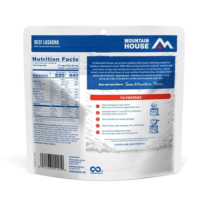 Mountain House Beef Lasagna | Freeze Dried Backpacking & Camping Food | 2 Servings