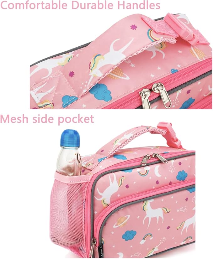FlowFly Kids Lunch box Insulated Soft Bag Mini Cooler Back to School Thermal Meal Tote Kit for Girls, Boys,Unicorn