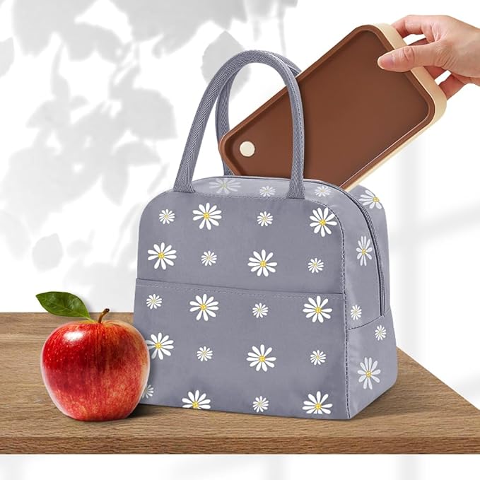 Reusable Insulated Lunch Bag for Women/Men/Adult Portable Thermal Lunch Box Tote Bag Small Lunch Bag with Daisy Pattern for Work & Any Occasion