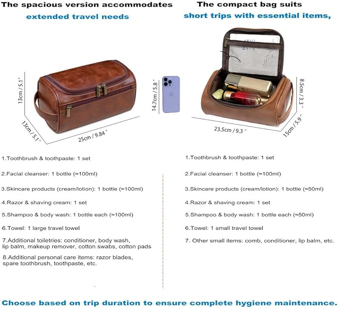 Personalized Small Toiletry Bag for Men,Premium Quality Durable and Stylish Travel Organizer for Travel, Grooming and Personal Care,Waterproof Leather Dopp Kit Gift for Father's Day