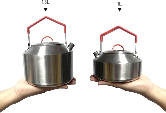 1L Camping Kettle, Stainless Steel Portable Campfire Kettle for Open Fire, Outdoor Camp Tea Coffee Pot for Stove Top, Backpacking, Hiking, Picnic and Traveling