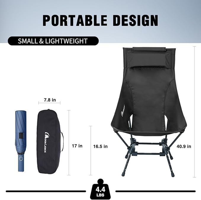 MOON LENCE Portable Camping Chairs for Adults, Adjustable Oversize Beach Chair Lawn Chair with High Back - Large Capacity, Heavy Duty (New Black)
