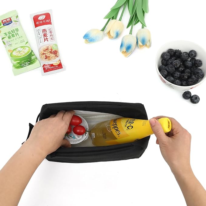 Snack Bags Mini Cooler lunch Bag Freezer Insulated Lunch Box Pouch with Buckle for Adults Work Travel,Black