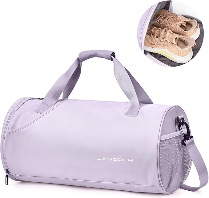 Gym Bag for Women & Men with Wet & Shoe Compartment, Small Duffle Bag for Travel, Sport, Gym, Workout, Overnight, Weekender, Carry-On - Purple