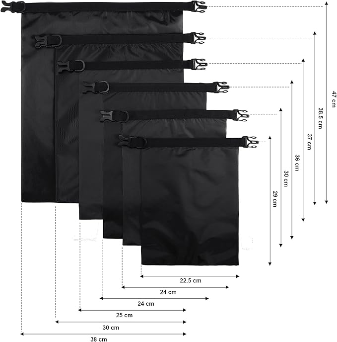 Shappy 6 Pcs Waterproof Dry Bag Set 6 Sizes Lightweight Sacks and Long Adjustable Shoulder Strap Outdoor Water Proof Keep Gear Dry Bag Stuff Sacks for Backpacking, Boating, Hiking, Camping (Black)