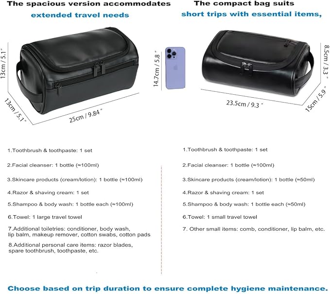 Personalized Small Toiletry Bag for Men,Premium Quality Durable and Stylish Travel Organizer for Travel, Grooming and Personal Care,Waterproof Leather Dopp Kit Gift for Father's Day