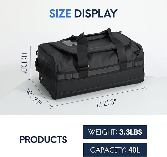 Haimont Gym Duffel Backpack Bag for Men Large Sports Duffle Bags with Backpack Straps for Hiking Travel Weekender Workout, 40L, Black