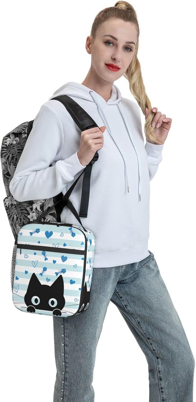 Black Cat Lunch Box Reusable Insulated Lunch Bag Thermal Cooler Tote For Boys Girls Teen School Men Women Picnic Travel Hiking