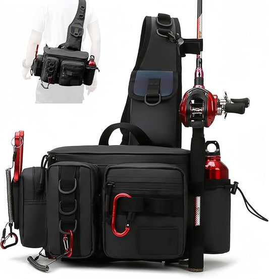 Fishing Tackle Backpack Fishing Fanny Pack Crossbody Bag Fishing Tackle Box Organizer with Rod & Gear Holder, Ideal for Fishing, Camping, Hiking and More!-YIANTU