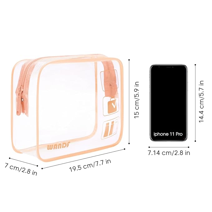 TSA Approved Clear Travel Toiletry Bag wih Zippers Carry-on Travel Accessories Quart Size Toiletries Cosmetic Pouch Makeup Bags for Men and Women (2pcs Lotus Pink)