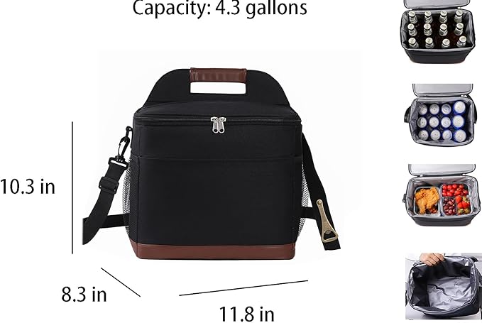24-Can Insulated Lunch Bag for Women & Men - Large Soft Cooler Box with Leakproof Design, Lightweight Thermal Tote for Work, Travel, Picnic, Camping (Black)
