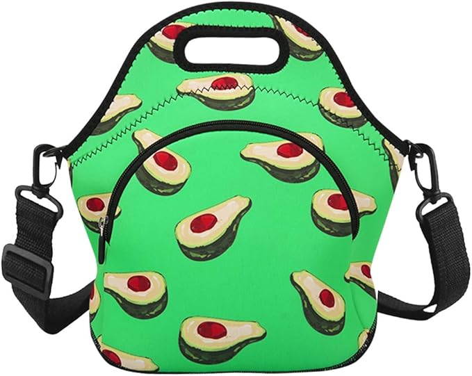 Violet Mist Neoprene Lunch Bag Insulated Lunch Bag Tote Cute Large Thermal Lunchbags with Extra Pocket Detachable Adjustable Shoulder Strap Lunchbox Food Handbags Gift for Women Men Adult, Avocado