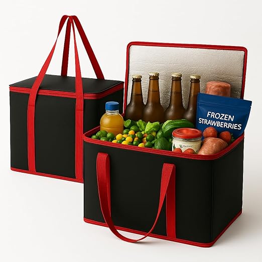 musbus 2 Pack XL-Large Insulated Grocery Shopping Bags, Green, Reusable Bag,Thermal Zipper,Collapsible,Tote,Cooler,Food Transport hot and Cold,for instacart,Camping