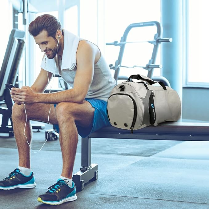 INOXTO Small Sports Gym Bag，Travel Duffel Bag with Dry Wet Pocket and Shoes Compartment for Women and Men，35L Waterproof Weekender Fitness bag For Swim Sports Travel Working Out (light grey 2)