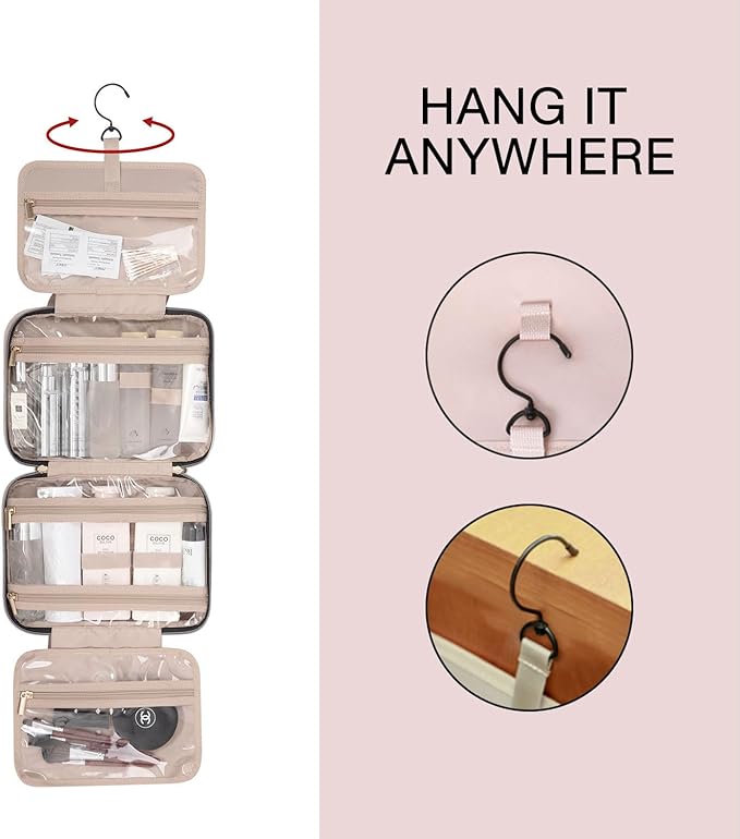 BAGSMART Toiletry Bag Travel Bag with Hanging Hook, Water-resistant Makeup Cosmetic Bag Travel Organizer for Accessories, Shampoo, Full Sized Container, Toiletries (Blue Paisley, Large)