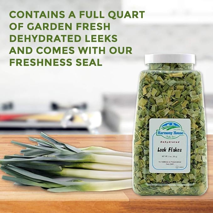 Harmony House Foods Dehydrated Leek Flakes - Air Dried Vegetables for Soup and Cooked Dishes, Great for Camping, Survival, and Backpacking