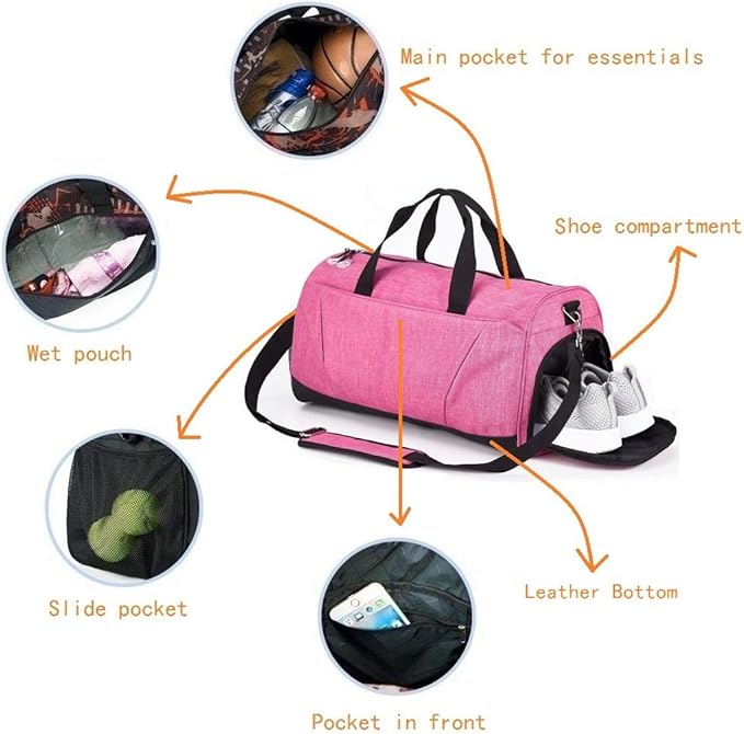 Sports Gym Bag with Wet Pocket & Shoes Compartment for Women & Men