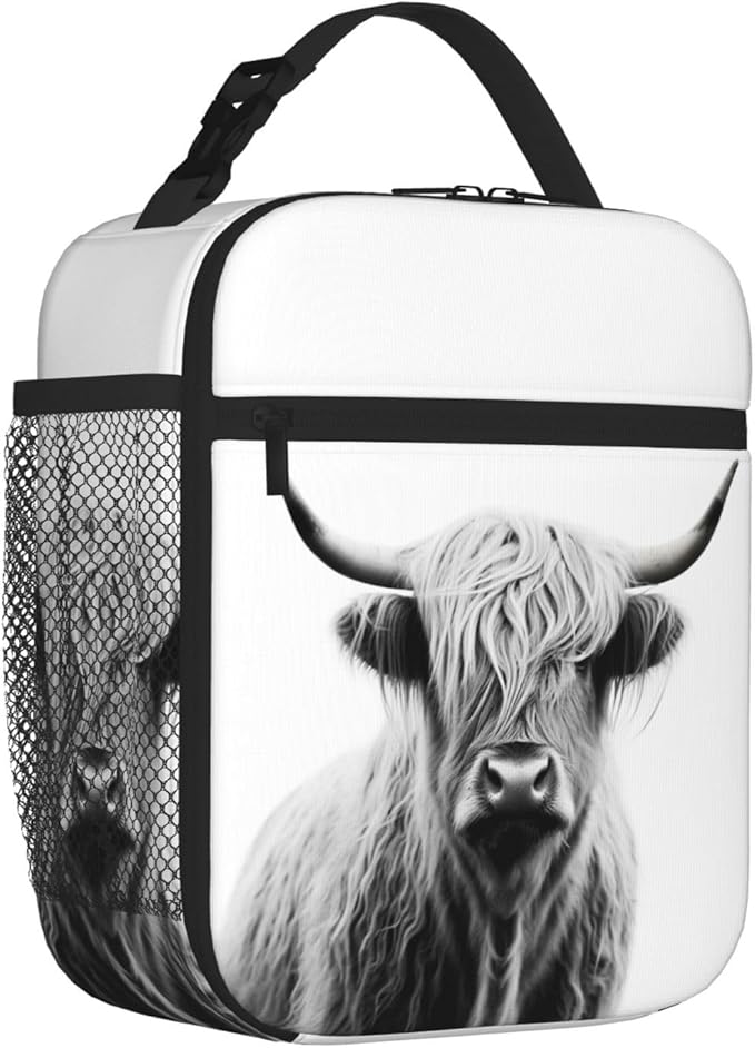 SARA NELL Cow Insulated Lunch Bag Portrait Of Highland Cow Lunch Cooler Box for Women Men Teens Kids, Reusable Lunch Tote Bag, Leakproof Thermal Lunch Bags for Work, Picnic, School or Travel